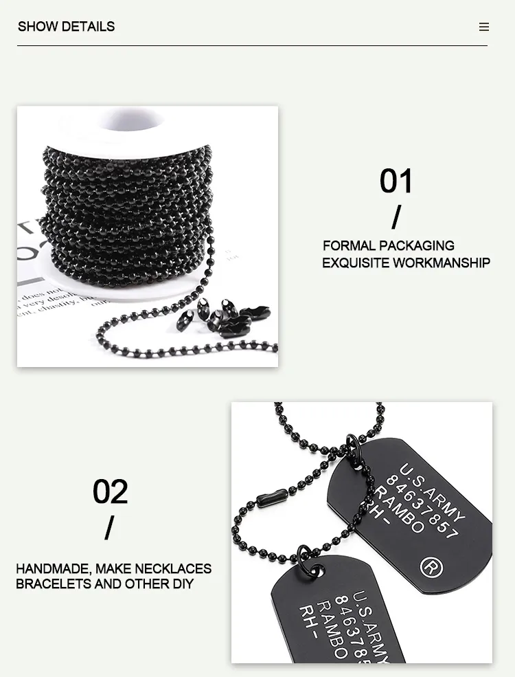 Customized Size Rustproof High Quality Eco-Friendly Pre-Cut 2.4mm Steel Ball Chain for Dogtag