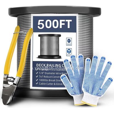 Πιστοποιητικό ISO9001/ISO14001 T316 Καλώδιο από ανοξείδωτο χάλυβα 7x7 νήματα 500ft κάγκελο κάγκελο SS καλώδιο σύρμα με κόπτη